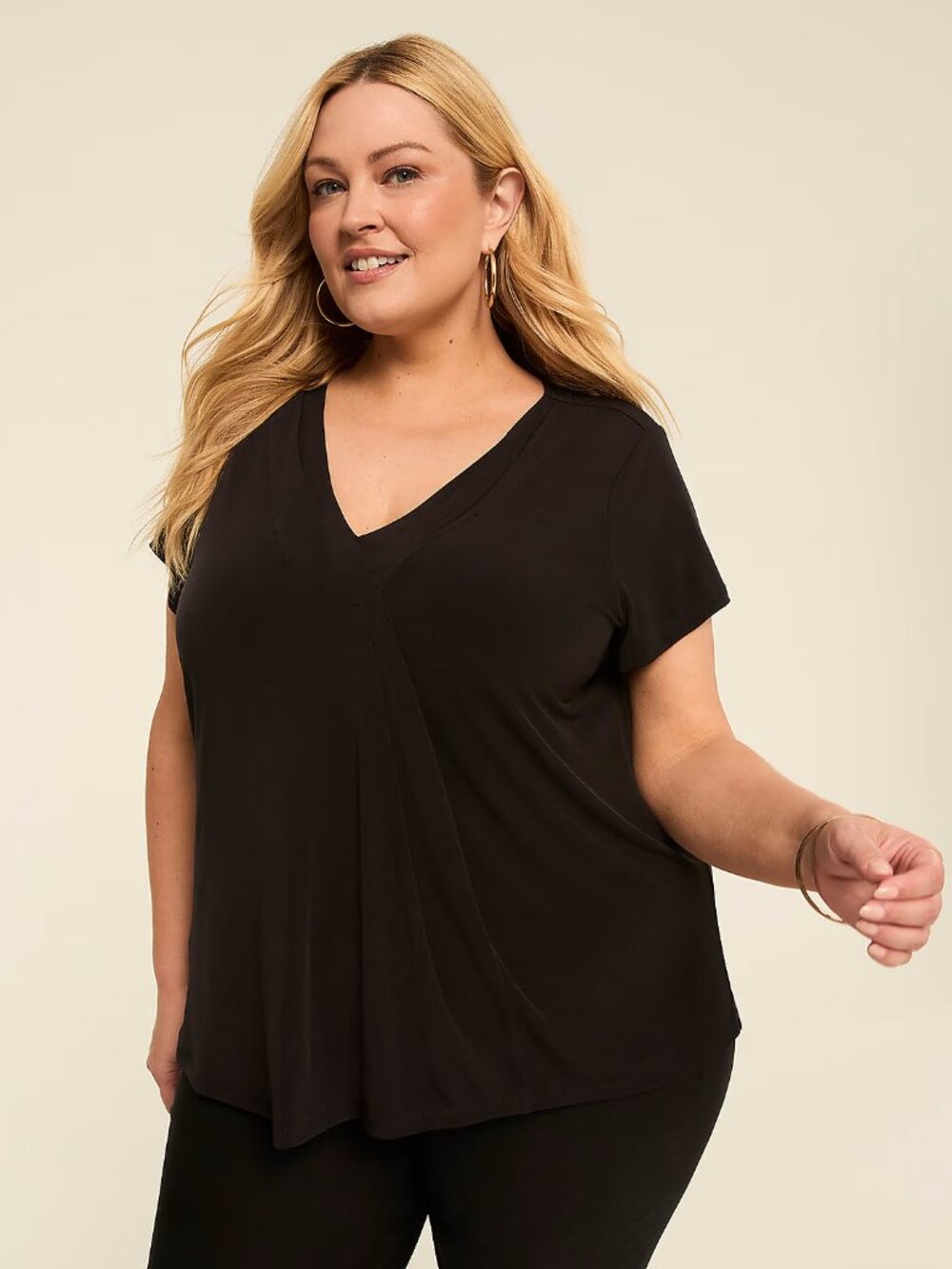 Lane Bryant Black Pleated-Front V-Neck Blouse | Office Attire | Size 18/20